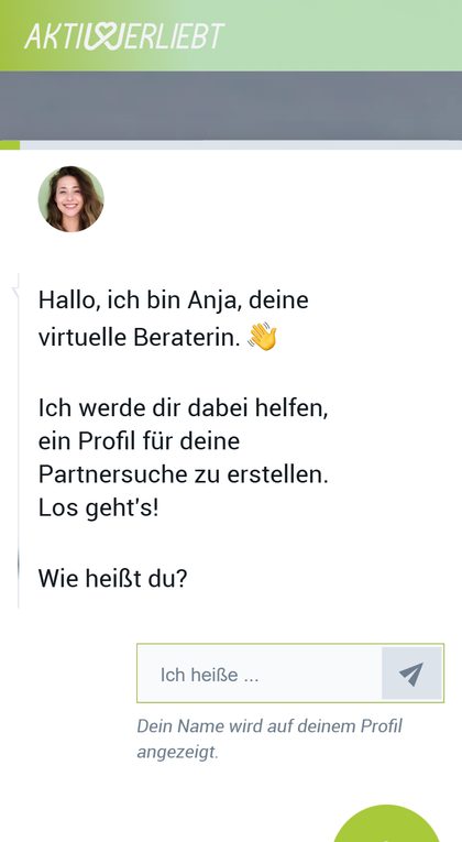 Erste Frage der Anmeldung bei Aktiv und Verliebt im Handy-Browser