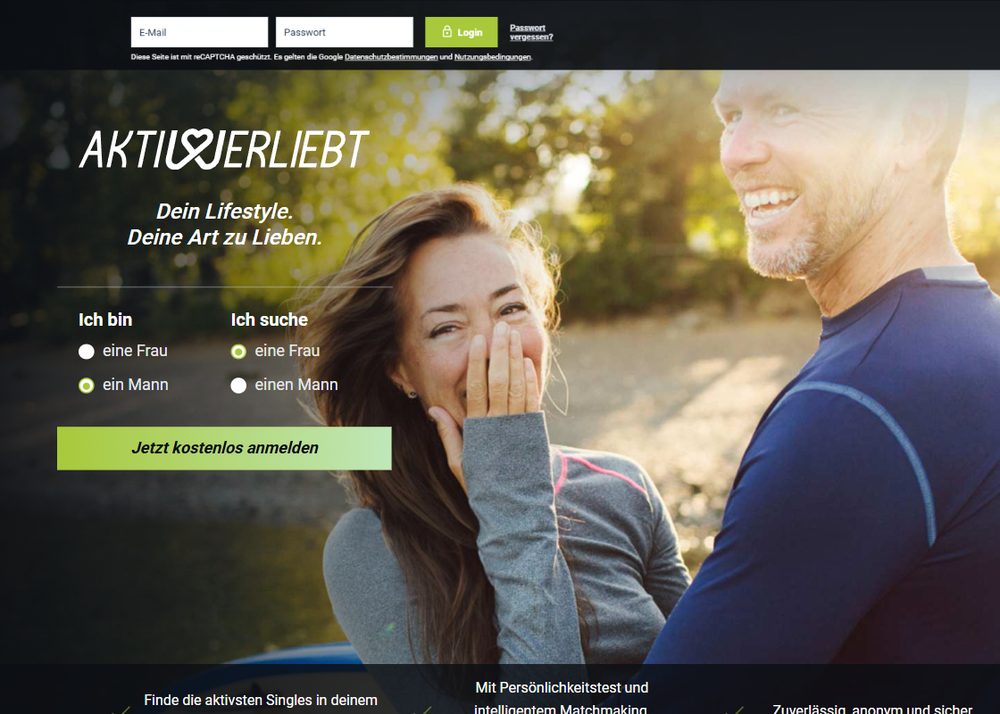 Login-Felder für E-Mail und Passwort oben auf der Startseite